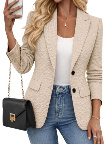 Mina Self Tweed Blazers Jacket for Women 2026 Fall Beige Herringbone Womens Blazer Trendy Ladies Dressy Casual Professional Work Office Business Women's Blazers & Suit Jackets ZHB013 Beige XL