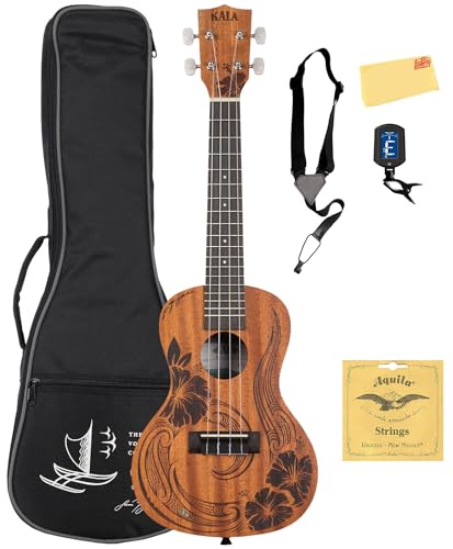 Kala Unity Ukulélé de concert en acajou – Ensemble avec sac de transport, accordeur, sangle, cordes et chiffon de nettoyage Austin Bazaar