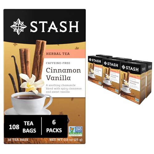 Image of Stash Tea Cinnamon Vanilla Herbal Tea - Caffeine Free, Non-GMO Project Verified Premium Tea with No Artificial Ingredients, 18 Count (Pack of 6) - 108 Bags Total