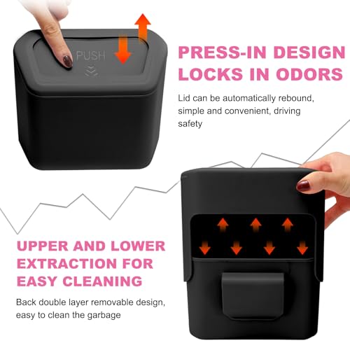 Image of Yourkar Car Trash Can with Lid, Plastic Mini Auto Hanging Dustbin with Garbage Bags, Trash Organizer with Lid Garbage Holder Container for Vehicle Office Home, Car Accessories (Black)