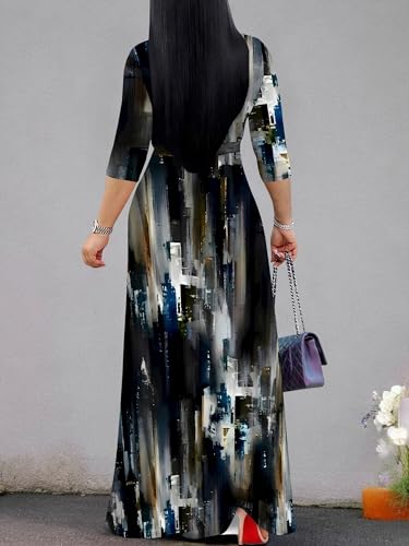 Image of PinkPatty Women's Plus Size Maxi Dresses Casual Flowy 3 /4 Sleeves Dress Printed Vacation Dress for Daily Wear with Belt
