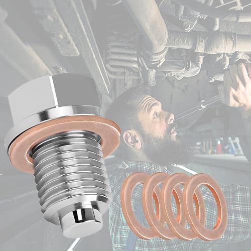 Magnetyczny korek spustowy oleju M14 x 1,5 korek spustowy oleju, z 5 sztukami miedzianej uszczelki, magnetyczna miska olejowa wykonana ze śruby powrotnej, wymienne okucia nakrętki do większości