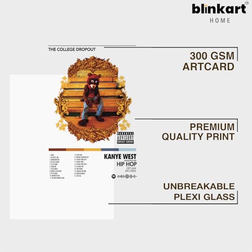 Image of BLINKART KANYE - The College DropOut Wall Photo Frames | Wall Art for Bedroom, Living Room, Studio or Office | Album Cover Print with Spotify Song Link QR Code | Gift for Fans - 8x12 In