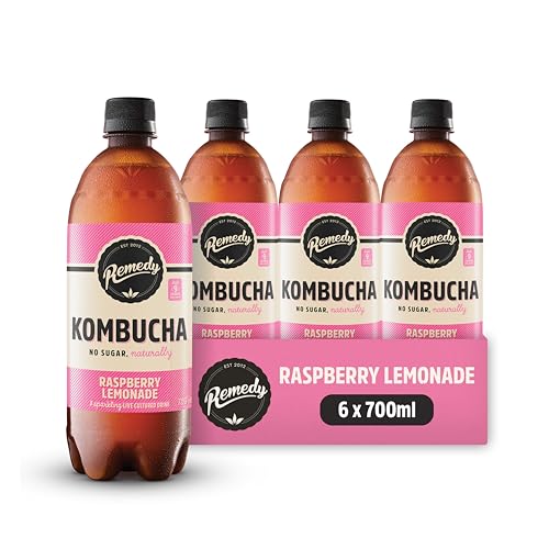 Remedy Kombucha Tea - Raspberry Lemonade - Sparkling Live Cultured Drink - Naturally Sugar Free Soft Drink - Probiotic Drink for Gut Health - 6 x 700ml