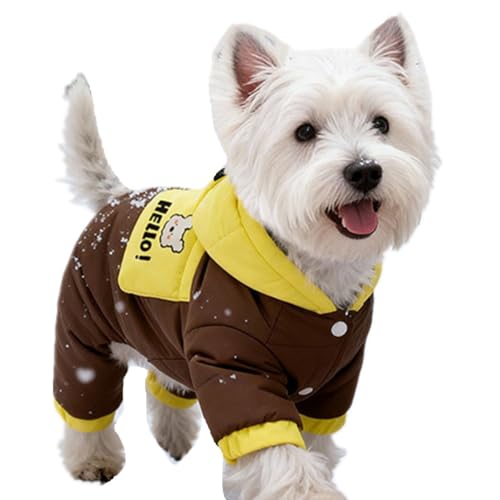 ISUPY 犬用ロンパース つなぎ 秋冬 ペット服 ジャケット ダウン フード付き ドッグウェア パーカー 洋服 防水 防寒 暖かい 小型犬 中型犬 戸外運動 お散歩お出かけ アウター (XL,ブラウン)