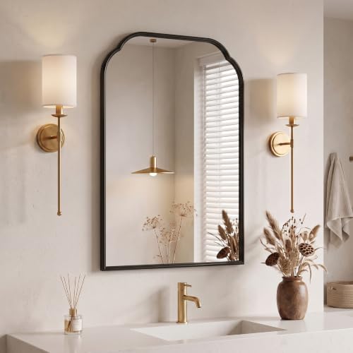 Sangni 39"x29" Black Bathroom Scalloped Mirror, Rust-Proof Metal Frame