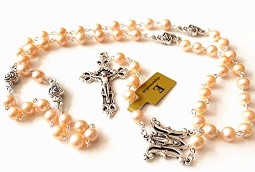 elegantmedical HANDMADE CATHOLIC AAA 8-9mm REAL PEARL SILVER ROSE BEADS ROSARY CROSS NECKLACE BOX4