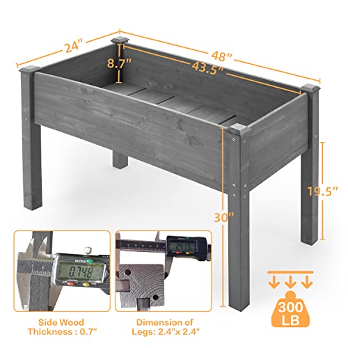 Raised Garden Bed With Legs, 48X24X30'', Outdoor Wood Elevated Planter Box, Grey Cedar, Thick Legs, W/Liner #TOP1