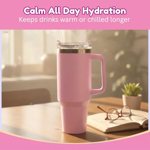 Image of Toy Imagine Stainless Steel Insulated Tumbler with Handle, Lid & Straw | Hot & Cold Large Travel Mug Water Cup for Gym, Office & Outdoor Use | Leakproof | 1200 ml(Pink)