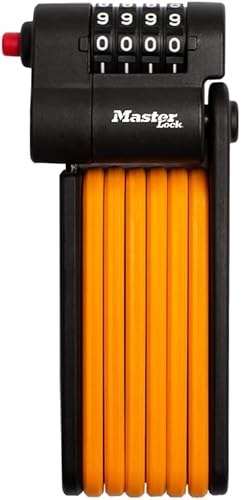 Master Lock Cerradura plegable para bicicleta con eslabones de acero endurecido naranja, cerradura de bicicleta antirrobo resistente con combinación