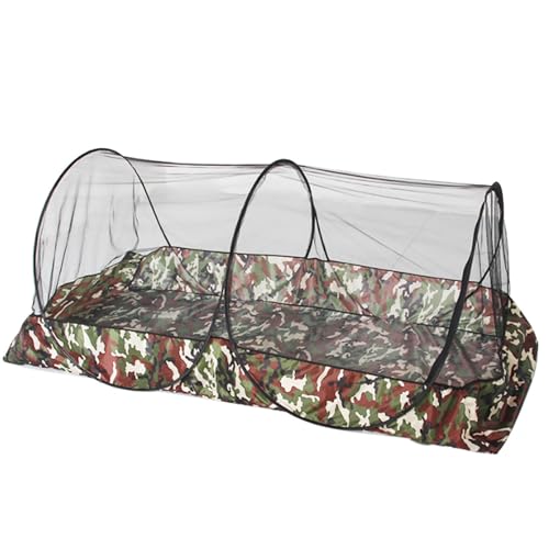 CMINGJ ポータブル蚊帳 折りたたみ式 ポップアップ 旅行用蚊帳 ベッドフリー設置 大人 寝室 キャンプ 昼寝 パティオに最適 (特大ボトムジッパー(ブラック&カモフラージュ))