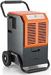 COSTWAY 163 Pints Commercial Dehumidifier, 4500 Sq.Ft Industrial Dehumidifier with Drain Hose, 24H Timer, for Basement, Warehouse, Job Site (Orange) | 4500 Sq.Ft Crawl Space Dehumidifier with Drain Hose, 24H Timer, for Basement, Warehouse, Job Site