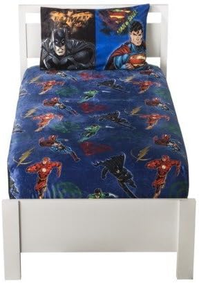 Justice League Micro Mink Twin Fitted Sheet and pillow case. 2 piece set (Superman, Batman, Flash, Green Lantern)