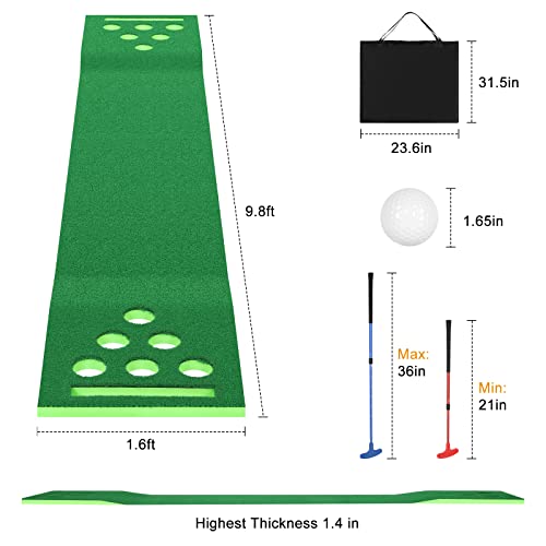 Golf Pong Putting Game Office Golf Putting Green Mat Practice Indoor Outdoor 9.8 Ft Backyard Party Golf Putting Game Set With 2 Putters, 8 Golf Balls, Carrying Bag For Home, Gifts #TOP1