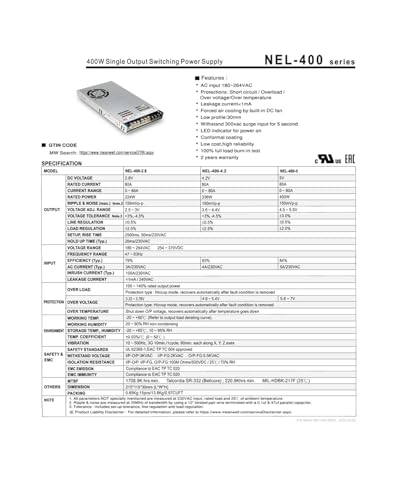 Alimentation à découpage 4.2V NEL-400-4.2 haute performance 400W - 4