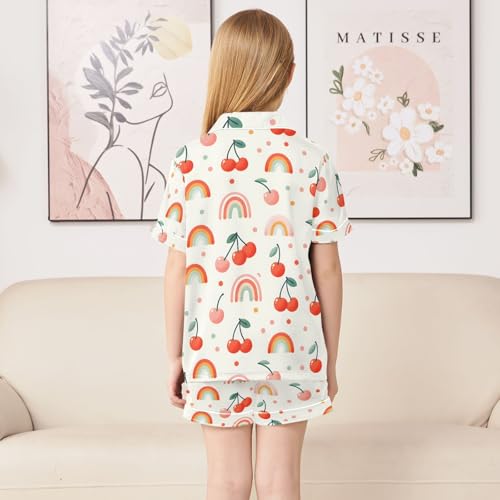 ALAZA Cherry Rainbow Polka Dot Pajamas Satin Pajama Set Short Sleeve Button Down Sleepwear4