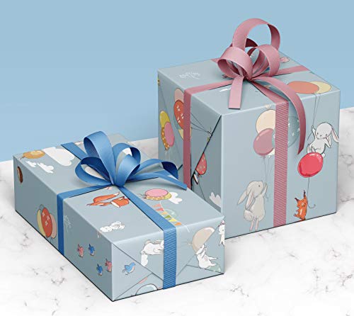 4 x Bunnies and Balloons Wrapping Paper Sheets 70cm x 50cm - Premium Recyclable Animal Gift Wrap for New Baby, Easter and more - Image 2