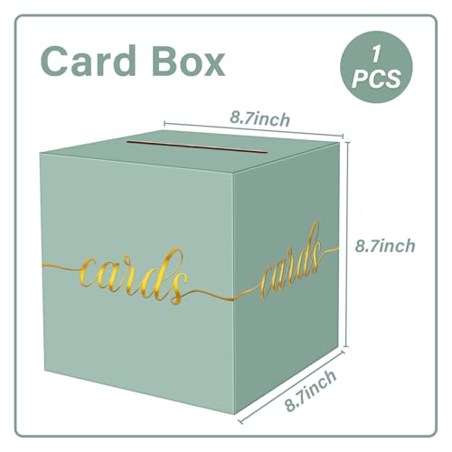 Image of 1 Pack Sage Green and Gold Foil Card Box for Party, 8.7 inch Sage Green Gift Card Box Money Box for Birthday, Wedding, Baby Shower, Retirement, Anniversary, Bridal Shower, Raffle Ticket