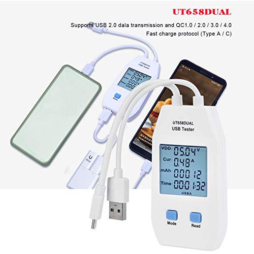 Image of USB Meter, Digital LCD Display Voltmeter Ammeter Detector Power Tester Multimeter for Measuring Voltage, Current, Capacity, Energy, Resistance, Capacitance(UT658 Dual)