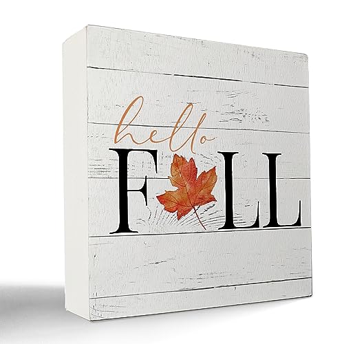 kunlisa Fall Signs,Fall Maple Leaf Wood Box Sign Desk Decor,Rustic