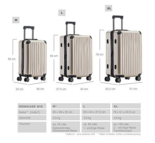 Münicase M816 TSA-slot, koffer, reiskoffer, trolley, kofferset, harde schaal, boardcase, champagne, Großer Koffer - Image 6