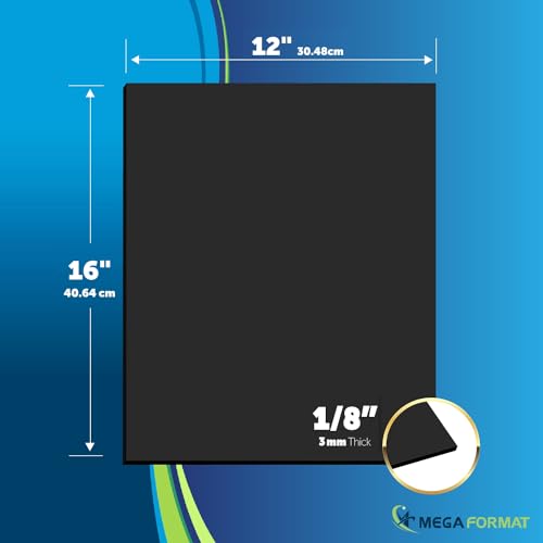 Image of Mega Format PVC Sheet 12 inch x 16 inch Sintra Rigid Plastic Sheets, Celtec PVC Board, Black Plastic Board- 1 /8 inch 3mm Thick - 1 Pack - Black