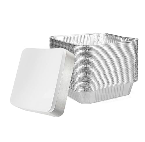 Mistari Foil Pans with Lids 9x9 Aluminum Pans with Covers Disposable Food Containers Great for Baking Cooking Heating Storing Prepping Food Silver (9x9-30 Pack with Lids)