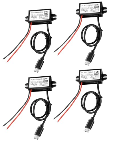 4-Pcs DC 12V/24V to 5V USB C Step Down Converter,Aideepen 3A 24W Type-C Output Charging Module Waterproof Buck Module Power Adapter