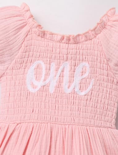 IDOPIP Baby Girls Strawberry 1st Birthday Outfit Berry One Romper Smocked Dress Headband for Cake Smash Photo Shoot Party3