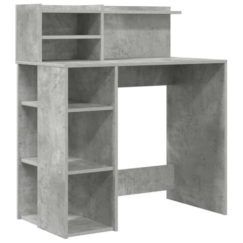 Image of ZQQLVOO Modern Rectangular Writing Desk for Home Office, Concrete Grey 90 x 48 x 101.5 cm Engineered Wood Desk with Scratch-Resistant Surface and Smart Storage for Books and Supplies