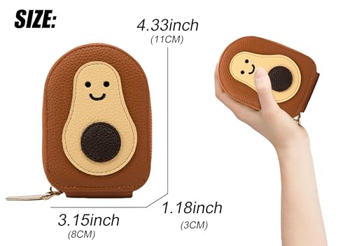 Cute Avocado Card Holder, Portable Multi-slot Credit Card Wallet, Zippered Small Coin Purse Change Holder Card Case for Women (Brown)3