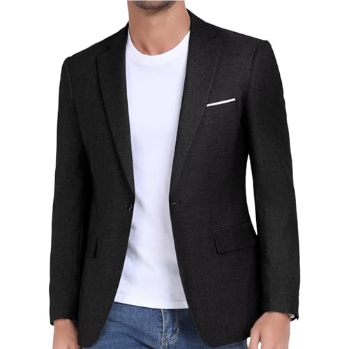 Wehilion Mens Blazer Casual Sports Coat Lightweight Jacket Black L