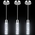 Esfos Pendant Lights Kitchen Island 3 Pack, 6500K Modern Kitchen Island Lights Ceiling Lighting Fixtures with Crystal Bubble, Integrated LED Cold White Hanging Light Dining Room Light
