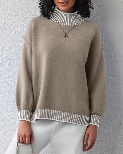 Image of CHYRII Women Fall Fashion 2024 Sweater Overiszed Batwing Long Sleeve Striped Turtleneck Pullover Sweater Tops Outfit