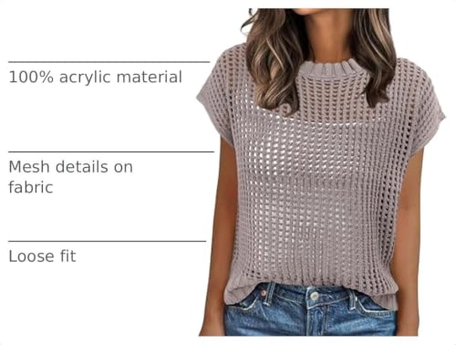 Image of ANRABESS Short Sleeve Sweater for Women Summer Crochet Knit Tops
