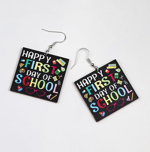 Teacher's Day Earrings Graduation Wooden Dangle Earrings Dainty Cap Clothes Book Shape School Earrings Shinning Giltter Last First Day of School Drop Earrings Back to School Jewelry Gifts2