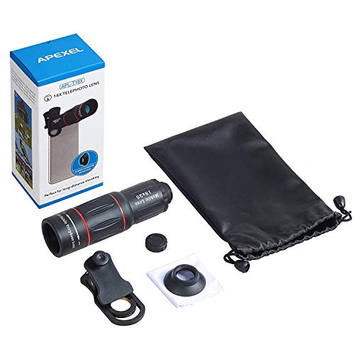 Apexel Phone Telephoto Lens Universal 18X Monocular Telescope with Clamp Compatible with All iPhones Including iPhone 11,Pixel,Samsung and Most Android Phones
