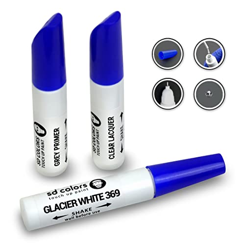 SD Colors 12 ML Peinture de Retouche avec Pinceau, Vernis Transparent et Apprêt - Glacier White (369) - Compatible avec Renault - Réparation de Rayures, Éclats et Peinture.