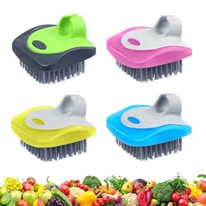 Aodaer 4 Pieces Vegetable Brush Potato Scrubber Brush Silicone Hard and Soft Side Fruit Cleaning Tools for Delicate or Tough-Skinned Vegetables