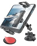 WISHCODE Metal Tablet Mount for Boat, [Ultra-Deep Clamp] 66LBS Vacuum Suction Cup, Boat Accessories Windshield/Dashboard Holder for iPad Pro 13 12.9, Galaxy Tab, 6-15.6' Device, Yacht Navigation