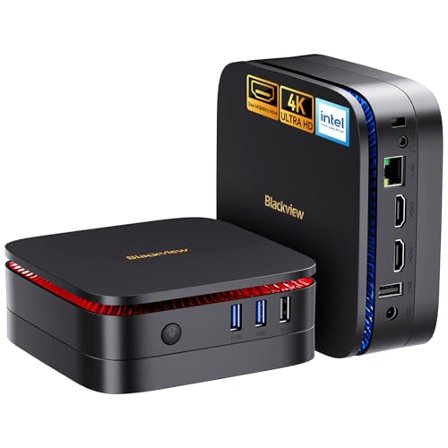 Blackview MP60 Mini PC with 3-Year Warranty, Intel N150, 16GB DDR4 1TB SSD, W-11 Pro Ultra Compact Tiny Desktop Computer for Home Office Business, Dual HDMI 4K, Wi-Fi 5, Big Fan, LED Light