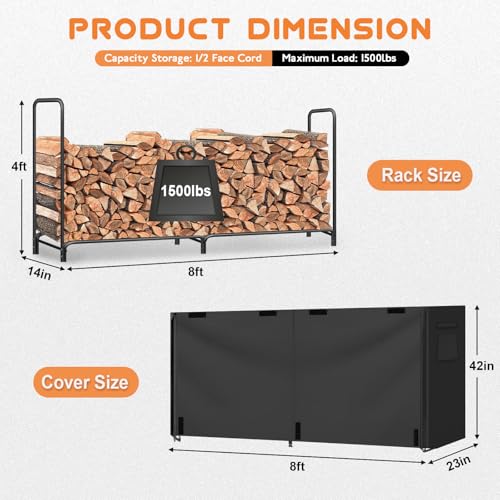 Gtongoko CHJ-8FTZZ 8Ft Firewood Rack Outdoor With Cover thumb #1