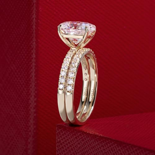 Solid 14K White Gold/Yellow Gold (3CT Center Stone) Moissanite Bridal Ring Set, Real Gold | D Color and Flawless Moissanite | Wedding Anniversary Ring Set4