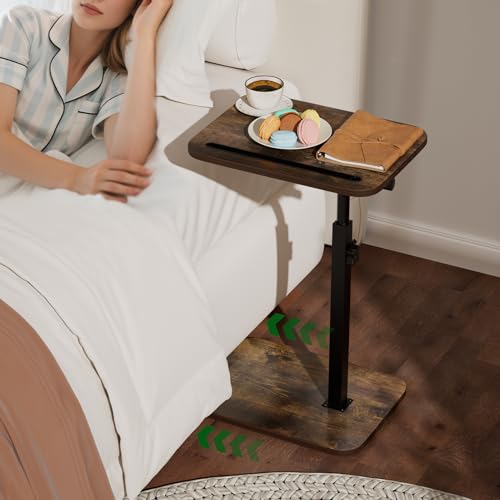 Image of 360 Swivel Sofa Side Table for Couch - Set of 2 - Adjustable Height Laptop Table for Work, TV Trays Table for Snacks Reading fits Bed Chair with Phone & Tablet Slot