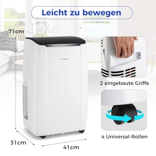 COSTWAY 14000 BTU mobile Klimaanlage mit Abluftschlauch, 4-in-1 Klimagerät mit Heizung, Lüfter & Entfeuchter, 24H Timer, Schlafmodus, Fernbedienung & Installationskit für Räume bis zu 65㎡ (Modell 2) – Bild 3