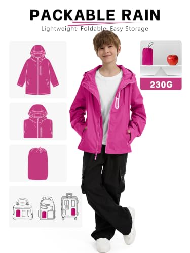 Image of UIQUR Boys Girls Rain Jacket Kids Waterproof Raincoats 5-14 Years