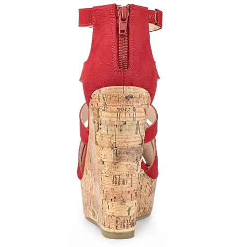 Allegra K Allegra K Women's Platform Peep Toe Cutout Caged Cork Red Wedge Heel Sandals 8.5 M US