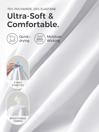 Fisoew Womens 2-in-1 Athletic Tennis Golf Dress Long Sleeve Underneath Workout Active Dresses with Built-in Shorts White