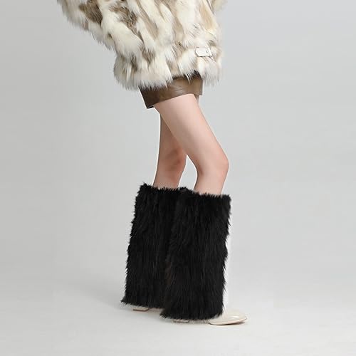 PHOGARY Faux Fur Fuzzy Leg Warmers Furry Boot Covers for Women Girls, Furry Boot Cuffs Fuzzy Shoes Cover Socks for Costumes3