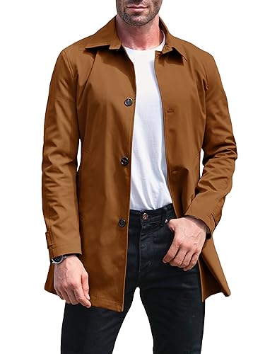 Image of Makkrom Mens Trench Coat Single Breasted Casual Spread Collar Windbreak Jacket Long Classic Business Overcoat